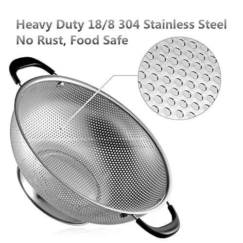 Tiawudi 5-Quart Stainless Steel Colander with Heat Resistant Handles | Easy Grip Micro-Perforated Strainer thumbnail 2