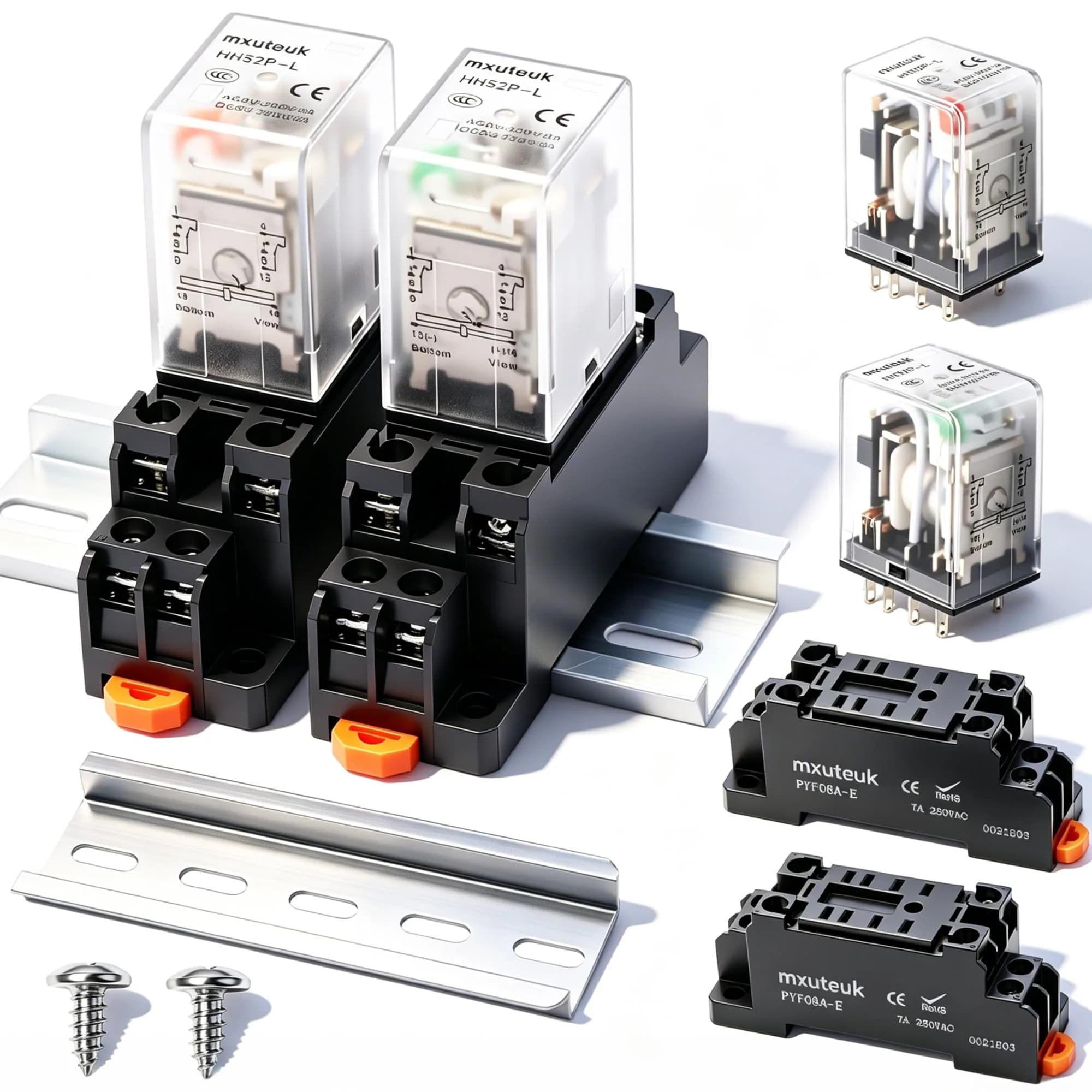 mxuteuk 8 Pin DPDT Electromagnetic Power Relay HH52P DC 12V Coil 5A with Socket & DIN Rail Mount (2-Pack)