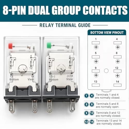 mxuteuk 8 Pin DPDT Electromagnetic Power Relay HH52P DC 12V Coil 5A with Socket & DIN Rail Mount (2-Pack) thumbnail 5