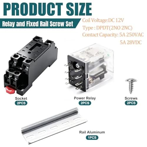 mxuteuk 8 Pin DPDT Electromagnetic Power Relay HH52P DC 12V Coil 5A with Socket & DIN Rail Mount (2-Pack) thumbnail 2