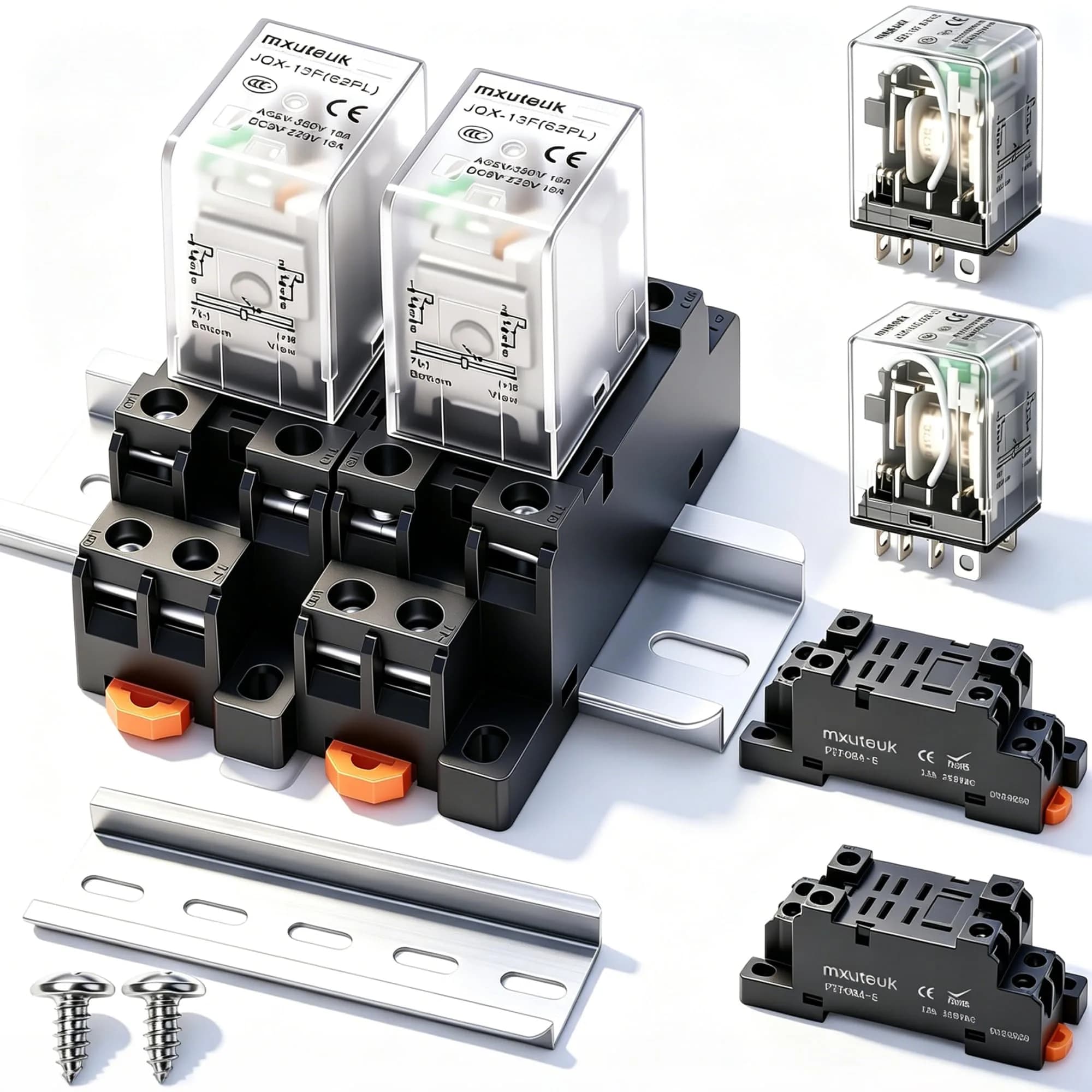 mxuteuk DPDT Electromagnetic Power Relay JQX-13FL DC 12V Coil 8 Pin 10A with Base and DIN Rail Mount (2-Pack, Black)