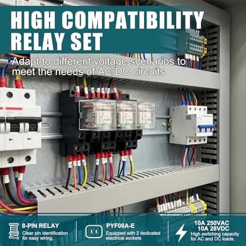 mxuteuk DPDT Electromagnetic Power Relay JQX-13FL DC 12V Coil 8 Pin 10A with Base and DIN Rail Mount (2-Pack, Black) thumbnail 3