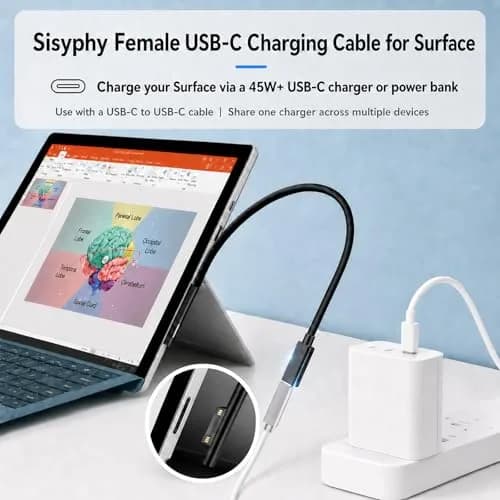 Sisyphy Surface Connect to USB-C Charging Cable 20cm (0.7ft) | Charge Surface Pro with USB-C PD Charger thumbnail 2