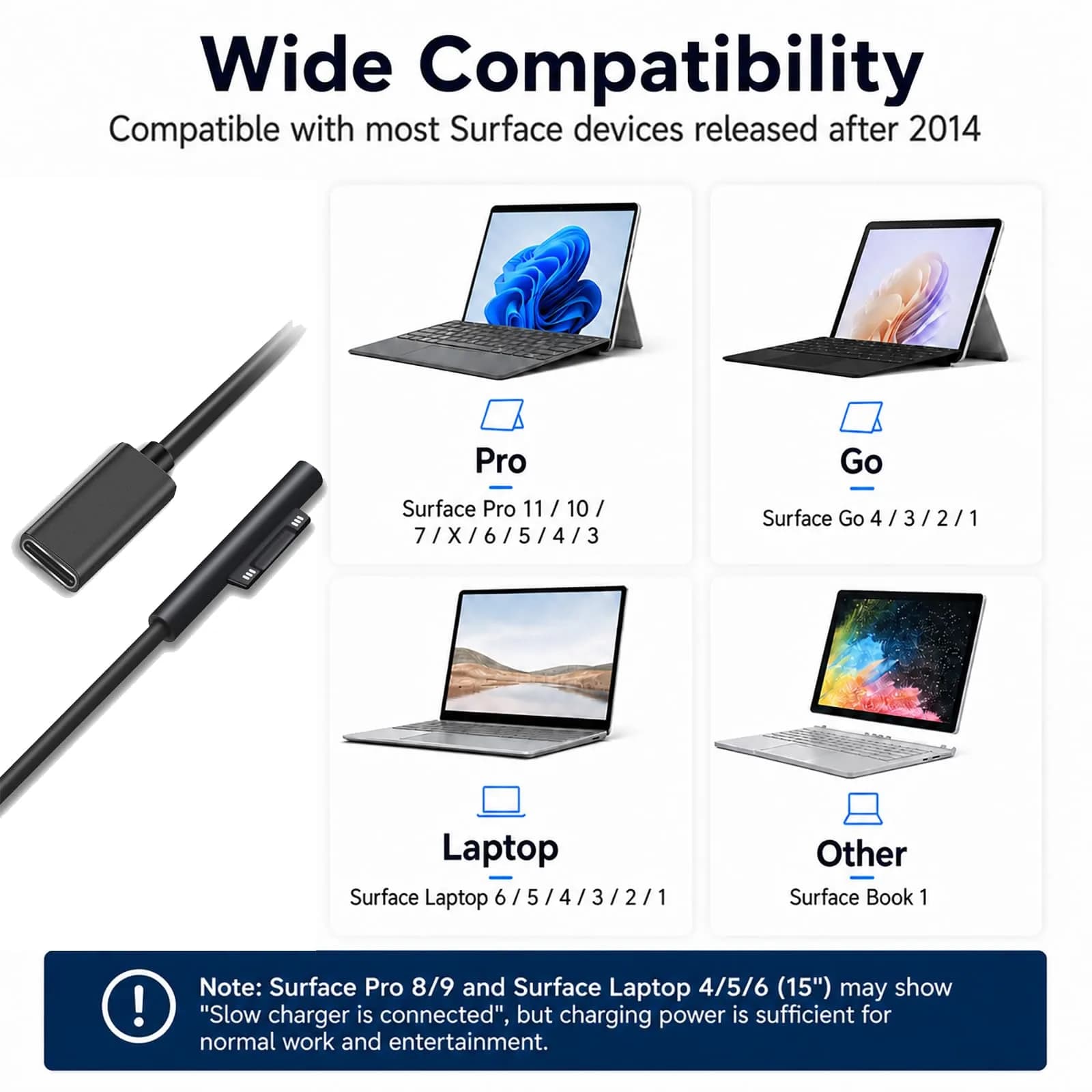 Sisyphy Surface Connect to USB-C Charging Cable 20cm (0.7ft) | Charge Surface Pro with USB-C PD Charger - view 3