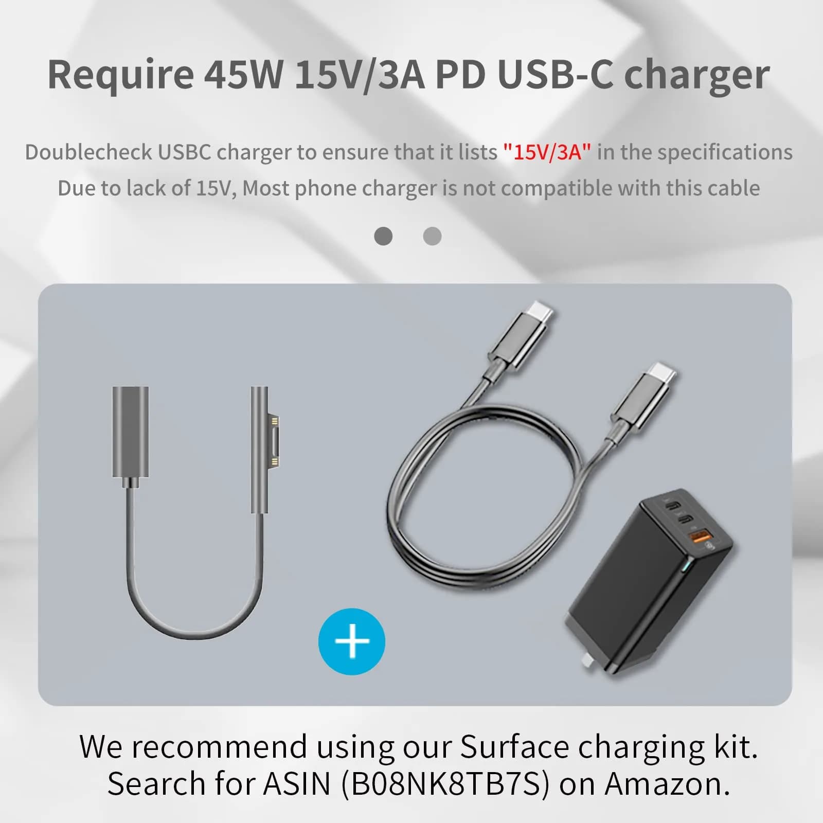 Sisyphy Surface Connect to USB-C Charging Cable 20cm (0.7ft) | Charge Surface Pro with USB-C PD Charger - view 4