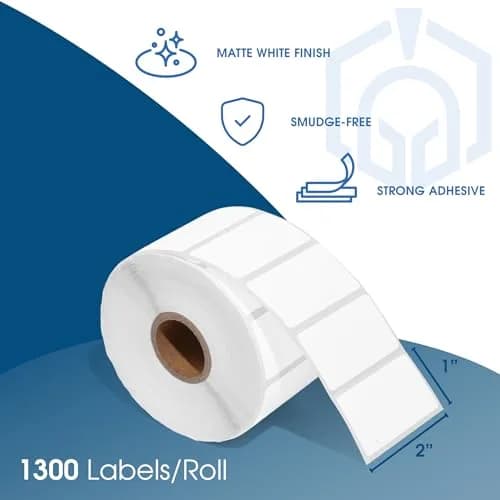 Spartan Industrial 2" x 1" Direct Thermal Labels (13,000 Count, 10 Rolls) | Perforated Matte White Paper thumbnail 2