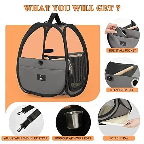 A 4 Pet Bird Carrier for Travel, Clear Windows, Lightweight | Safe & Portable Bird Cage thumbnail 3