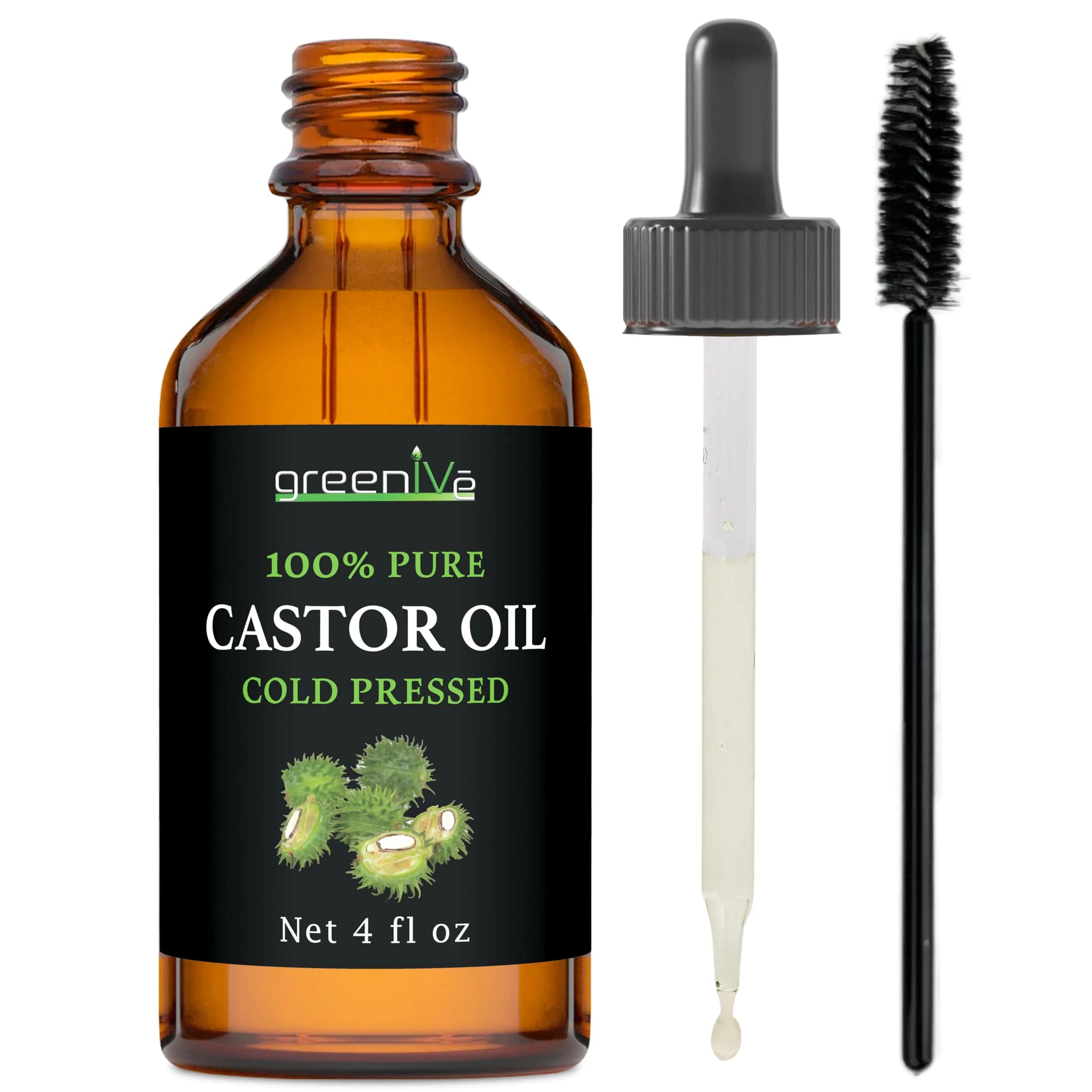 GreenIVe 100% Pure Cold-Pressed Castor Oil 120ml (4 Fl Oz) | For Hair Growth, Eyelashes, Eyebrows, Skin Moisturizer — 4 Fl Oz