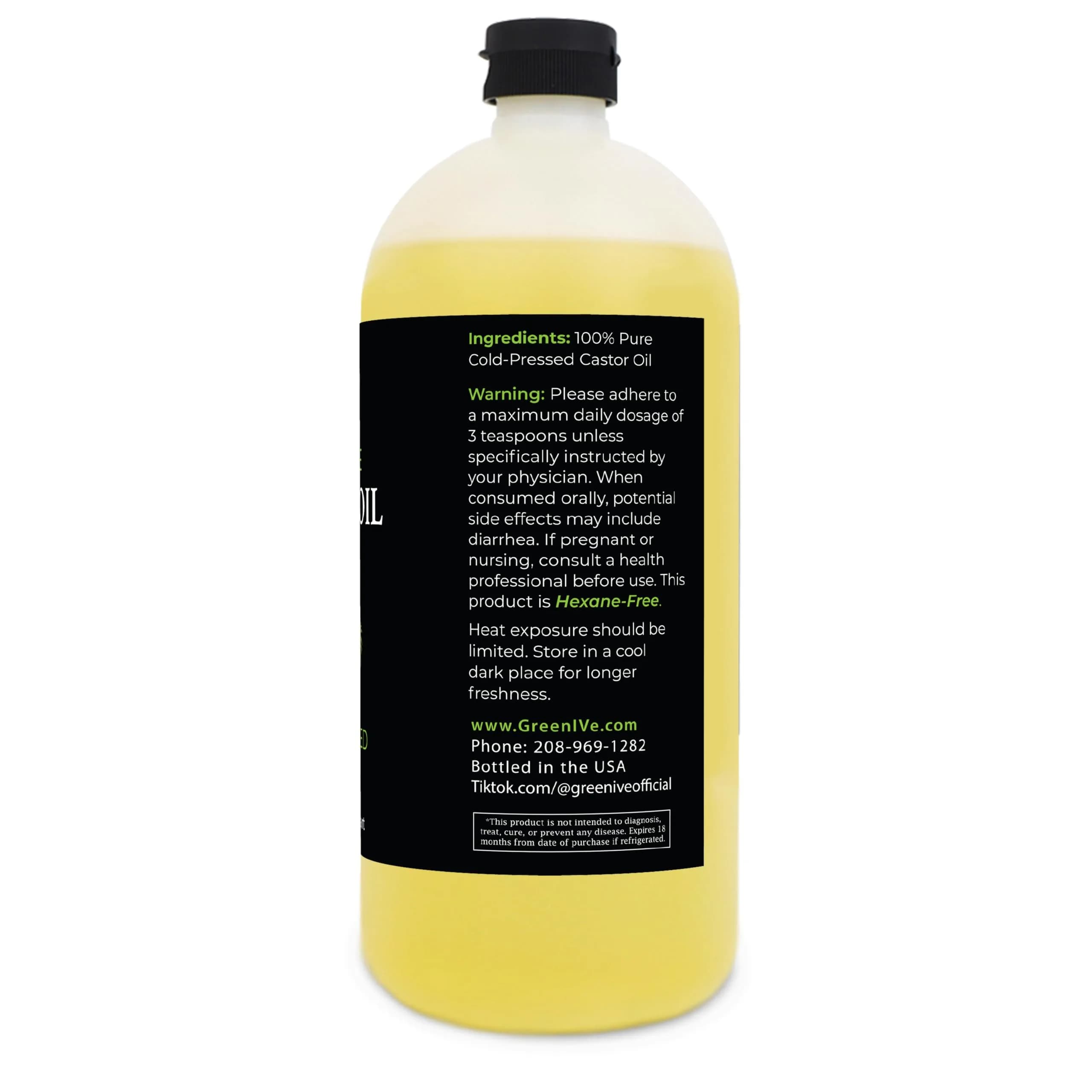 GreenIVe 100% Pure Cold Pressed Castor Oil 473ml (16 Fl Oz) | For Hair Growth & Skin Hydration — 32 Fl Oz thumbnail 2