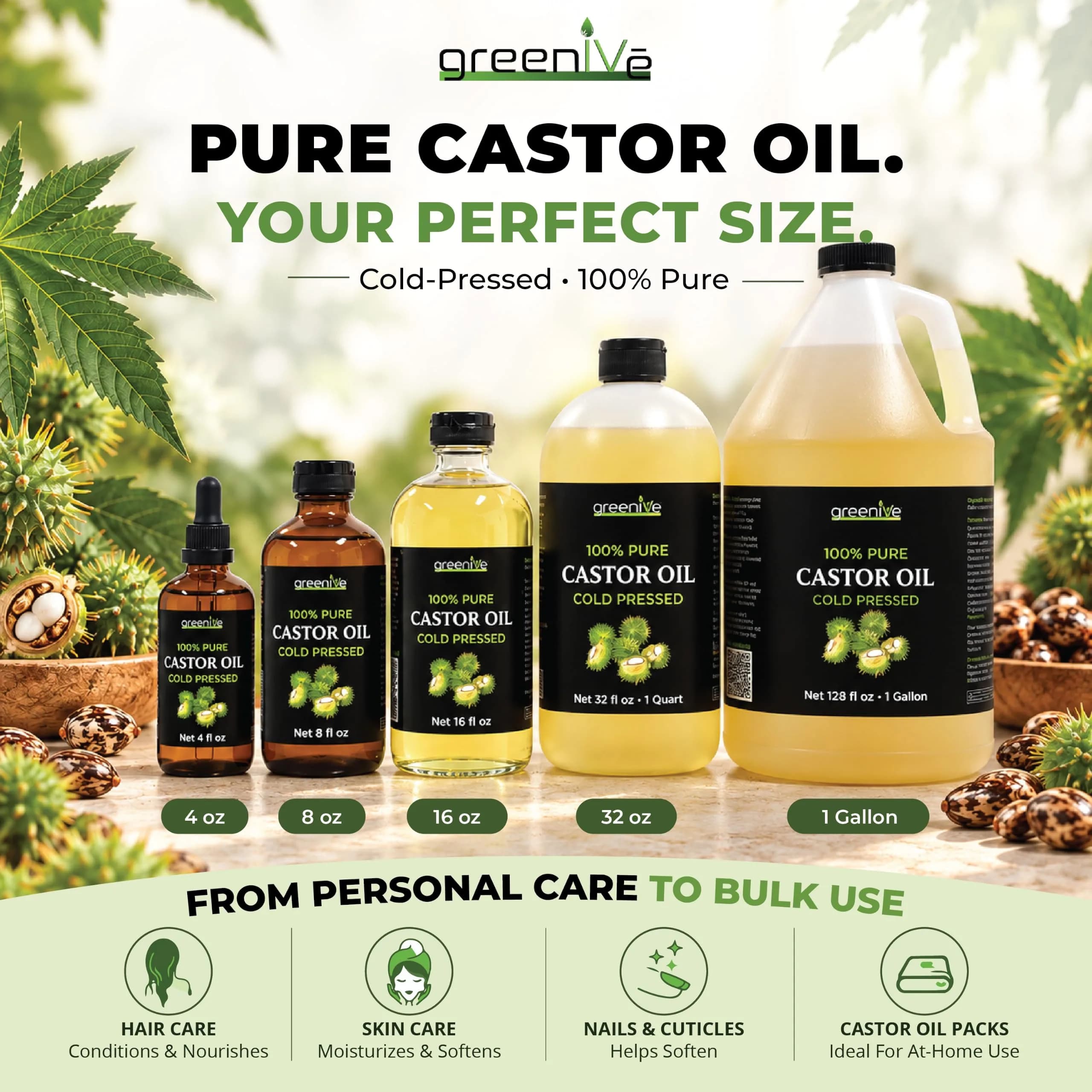 GreenIVe 100% Pure Cold Pressed Castor Oil 473ml (16 Fl Oz) | For Hair Growth & Skin Hydration — 32 Fl Oz thumbnail 4