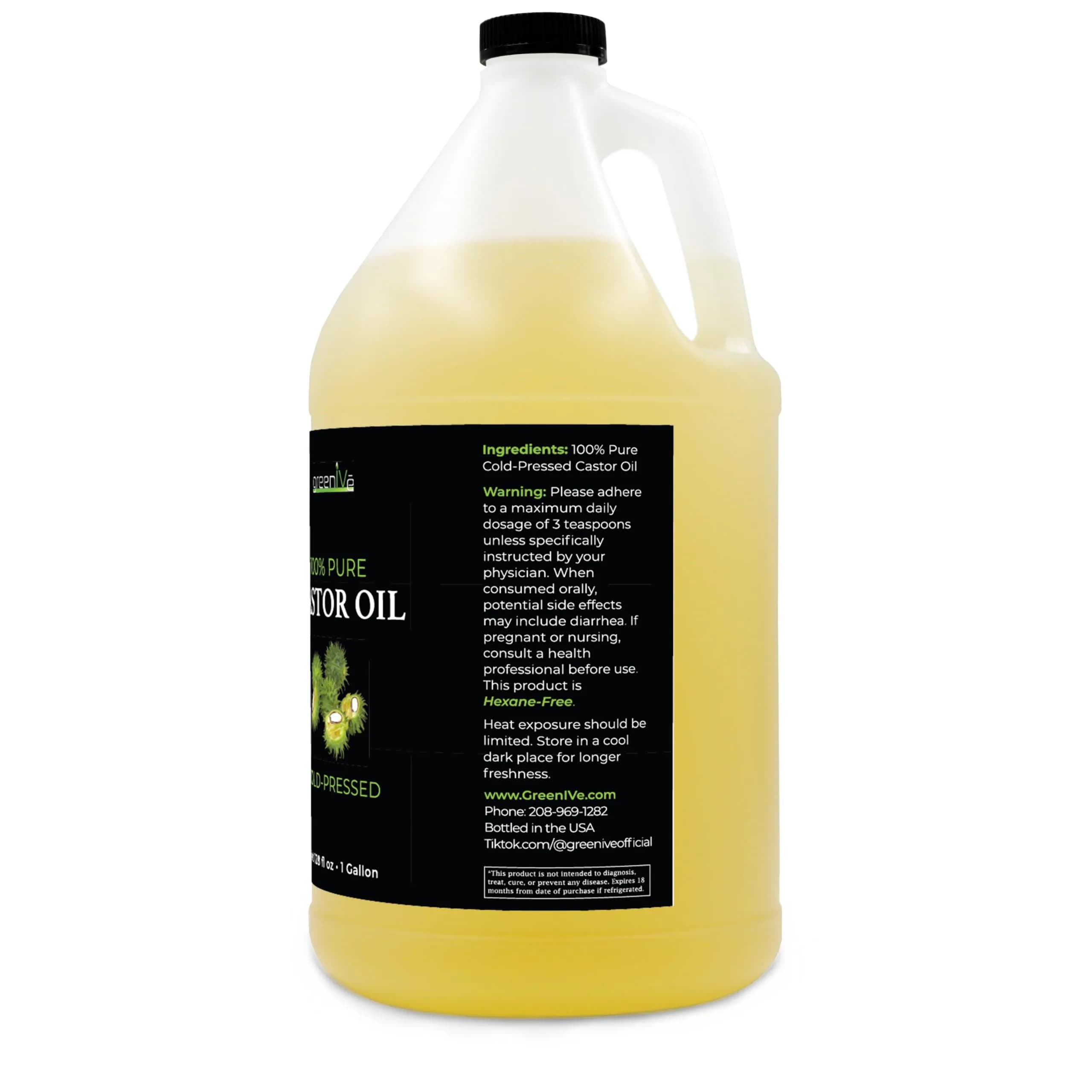 GreenIVe 100% Pure Castor Oil – Cold-Pressed, Hexane-Free – Hair, Eyebrows, Eyelashes, Skin Moisturizer, Castor Pack Wrap Oil Bulk Bottle (1 Gallon) thumbnail 2