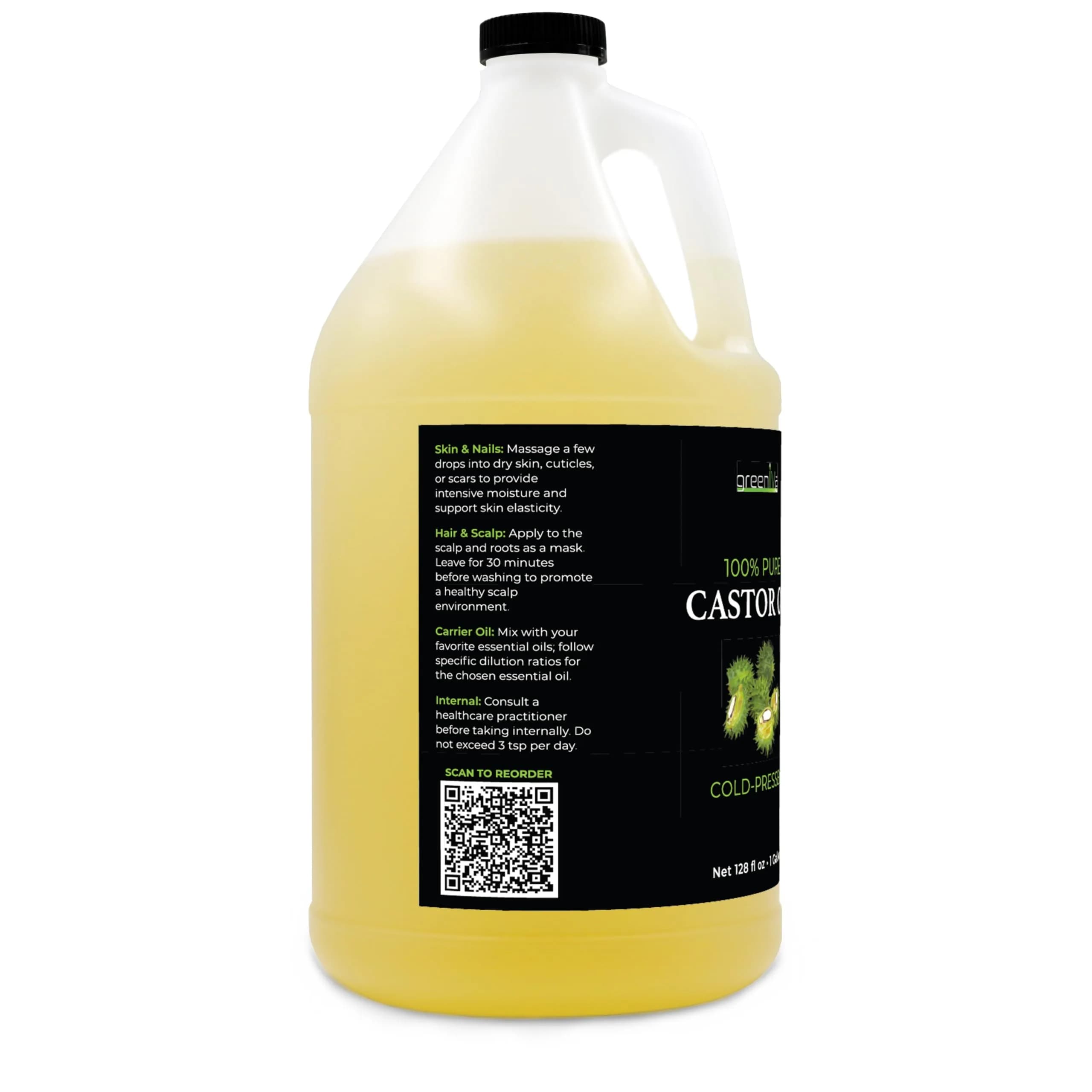GreenIVe 100% Pure Castor Oil – Cold-Pressed, Hexane-Free – Hair, Eyebrows, Eyelashes, Skin Moisturizer, Castor Pack Wrap Oil Bulk Bottle (1 Gallon) thumbnail 3