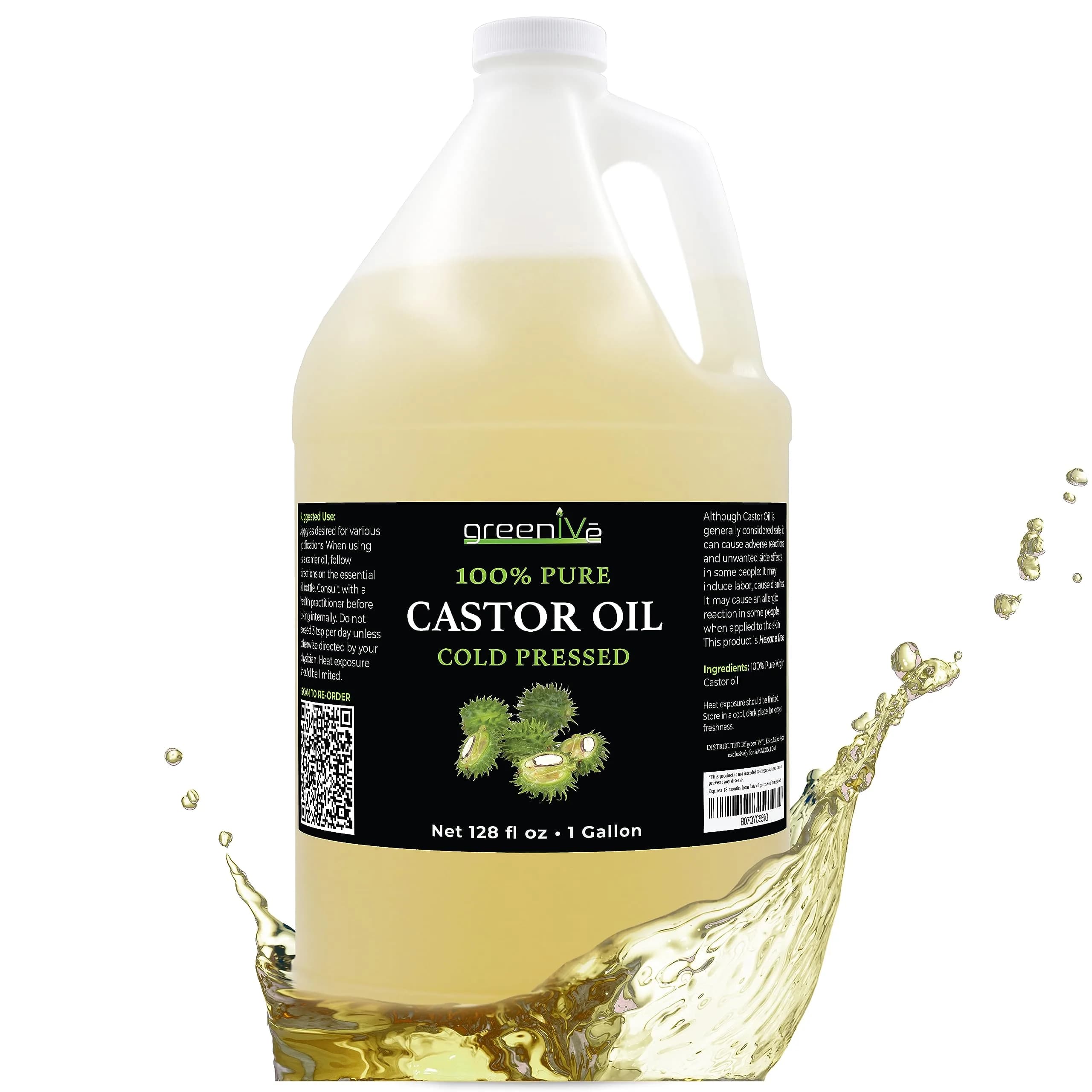 GreenIVe 100% Pure Cold-Pressed Castor Oil 120ml (4 Fl Oz) | For Hair Growth, Eyelashes, Eyebrows, Skin Moisturizer — 128 Fl Oz
