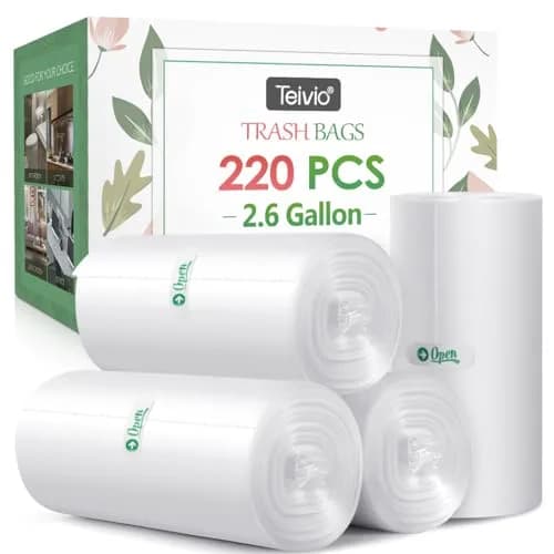 Teivio Small Trash Bags 2.6 Gal | HDPE Garbage Bags for Home & Office, 220 Count, Clear thumbnail 1