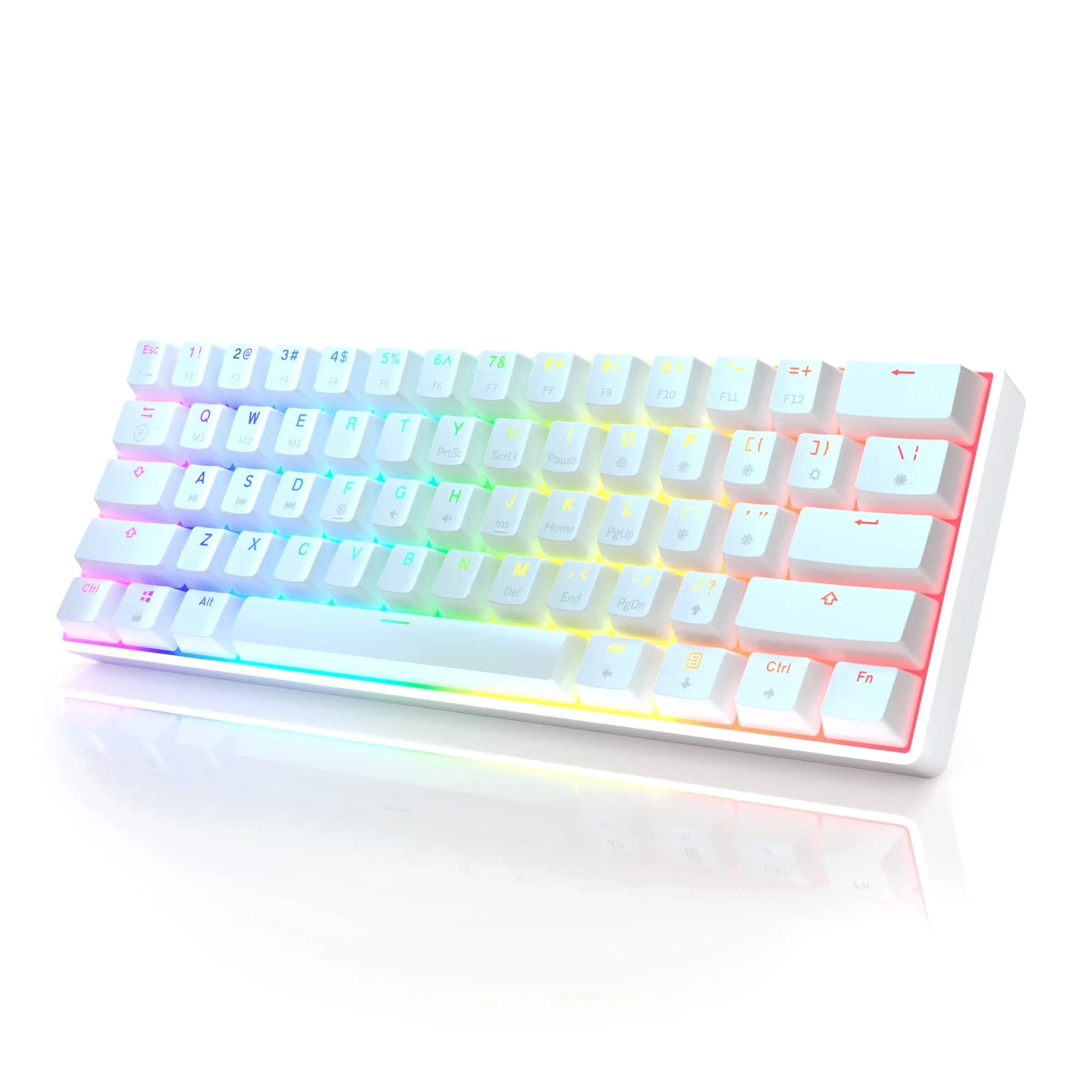 HK GAMING GK61 Mechanical Gaming Keyboard - 61 Keys RGB Backlit, Gateron Optical Brown Switches, White | Compact, Programmable, Wired — White