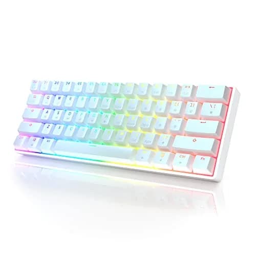 HK GAMING GK61 Mechanical Gaming Keyboard - 61 Keys RGB Backlit, Gateron Optical Brown Switches, White | Compact, Programmable, Wired thumbnail 1