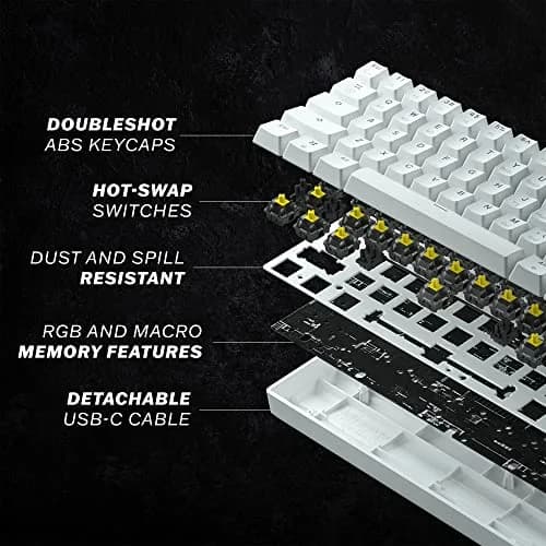 HK GAMING GK61 Mechanical Gaming Keyboard - 61 Keys RGB Backlit, Gateron Optical Brown Switches, White | Compact, Programmable, Wired thumbnail 5