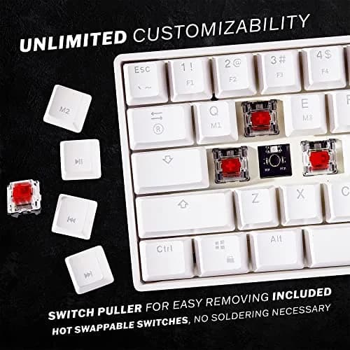 HK GAMING GK61 Mechanical Gaming Keyboard - 61 Keys RGB Backlit, Gateron Optical Brown Switches, White | Compact, Programmable, Wired thumbnail 3
