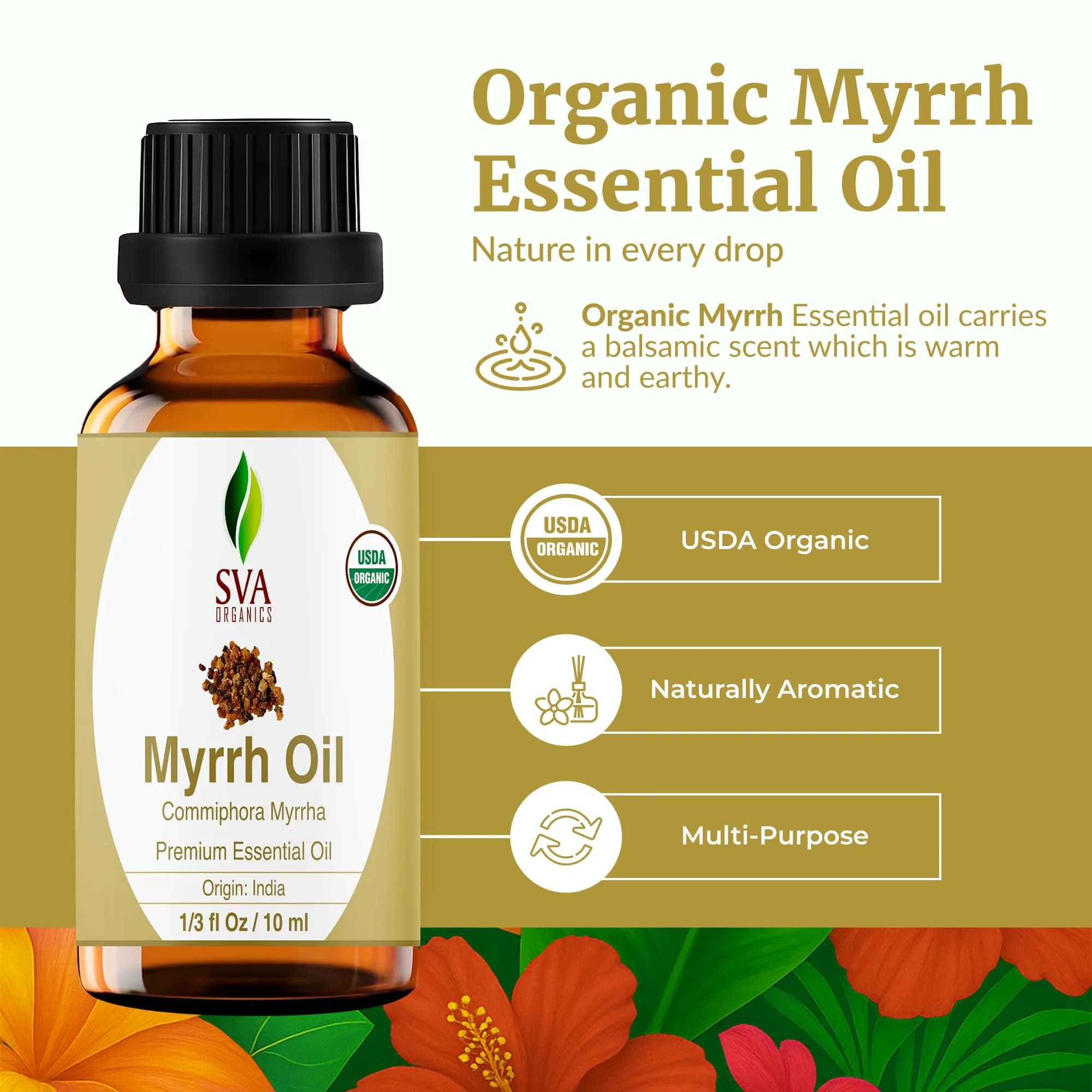 SVA ORGANICS Myrrh Essential Oil 0.33 Fl Oz (Pack of 1) - Pure & Natural - view 2