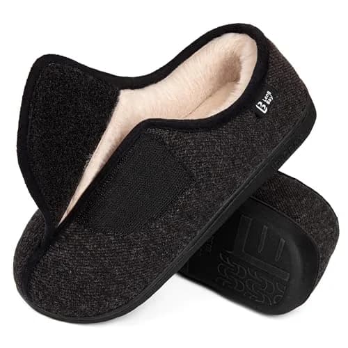 LongBay Women's Adjustable Memory Foam Slippers Black | Wide Fit, Orthopedic Support thumbnail 1