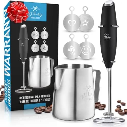 Zulay Kitchen Milk Frother Set – Handheld Coffee Frother with Stand, 350ml, 13,000 RPM, Stainless Steel, Barista Kit thumbnail 1