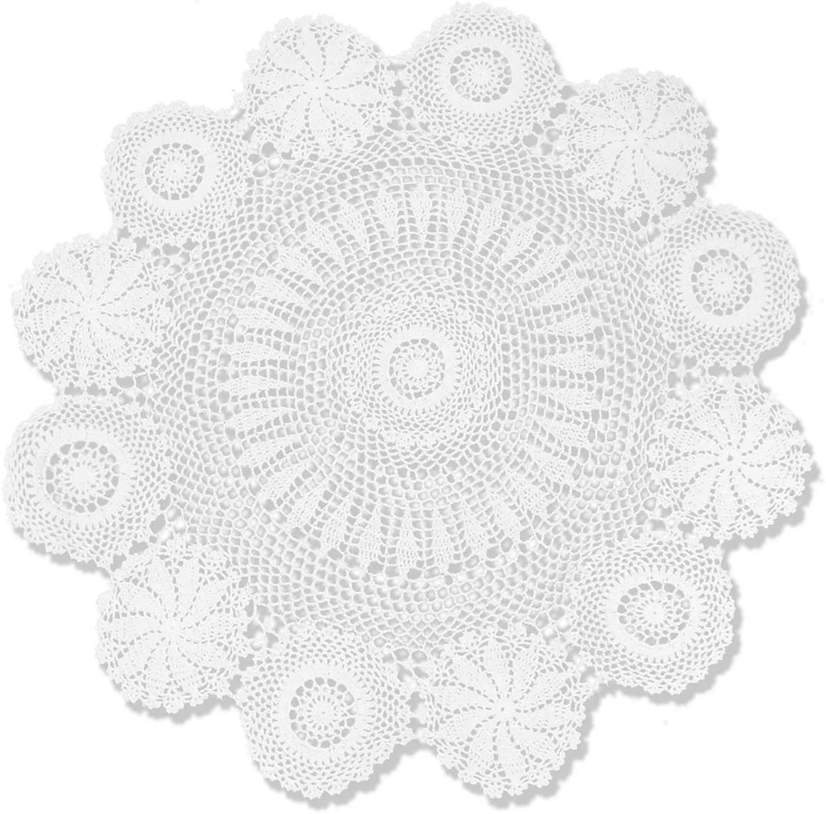 Hetao Handmade Crochet Round Tablecloth Doilies Lace Table Covers White 90 cm (35 Inch) | Elegant Lace Design for Weddings & Home Decor — White