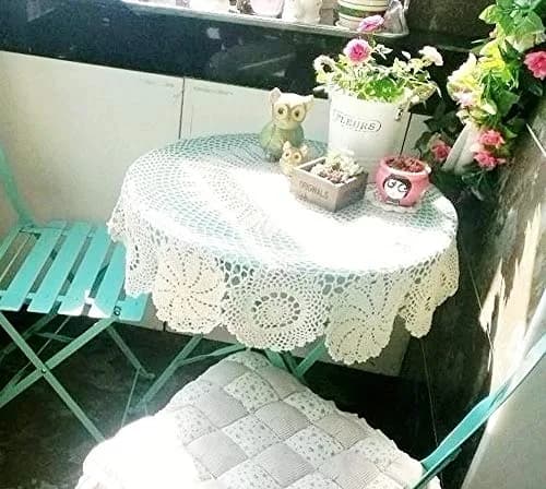 Hetao Handmade Crochet Round Tablecloth Doilies Lace Table Covers White 90 cm (35 Inch) | Elegant Lace Design for Weddings & Home Decor thumbnail 3