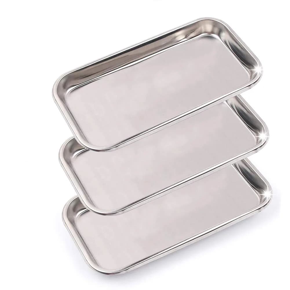 LabAider Stainless Steel Dental Procedure Tray 21.9 cm (8.6") | 3-Pack Flat Type for Medical & Lab Use - main product image