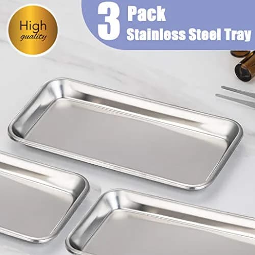 LabAider Stainless Steel Dental Procedure Tray 21.9 cm (8.6") | 3-Pack Flat Type for Medical & Lab Use thumbnail 2