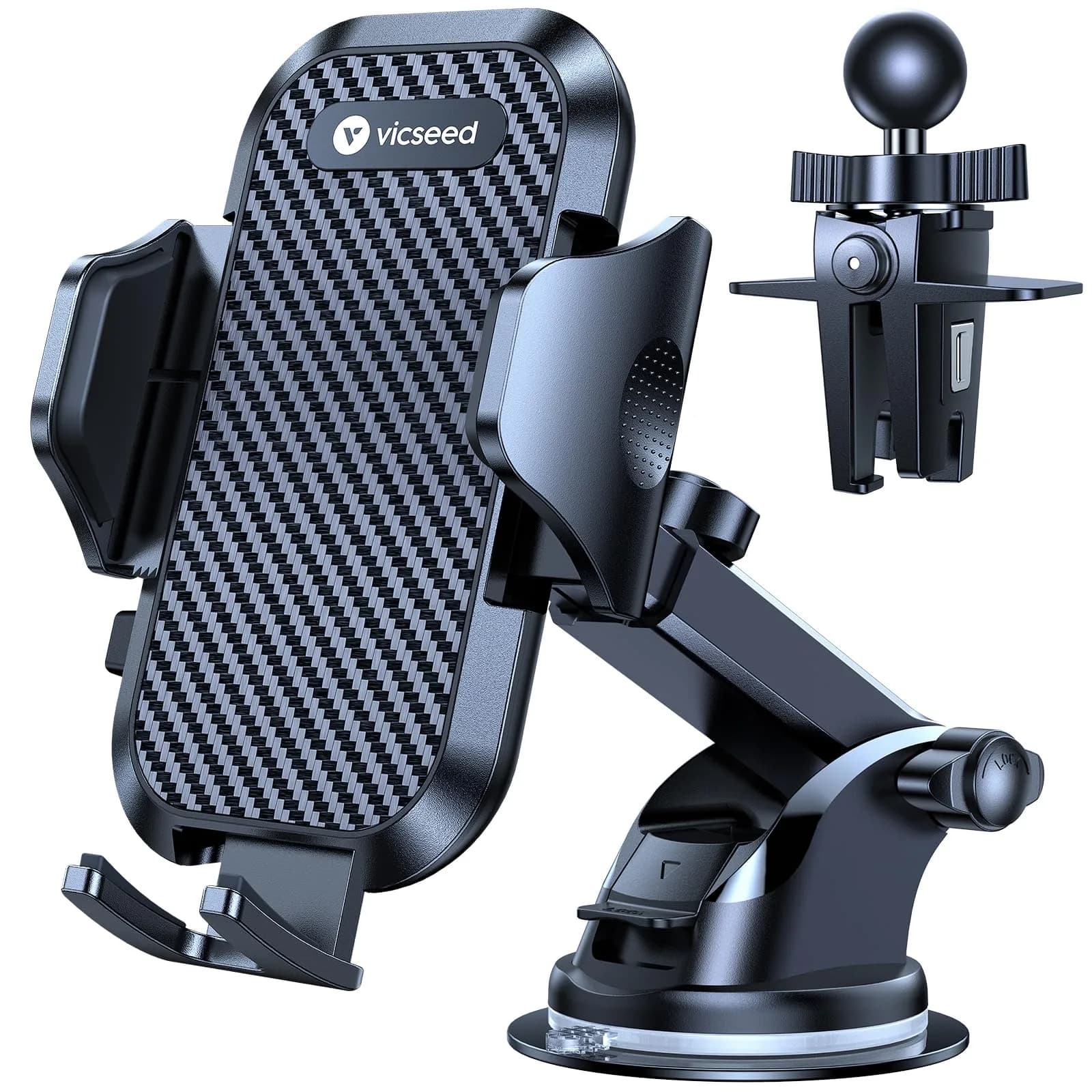 VICSEED 2026 Ultimate Sturdy Car Phone Holder 95+LBS Suction | Universal Long Arm Mount for Car Dashboard & Windshield — Classic Black