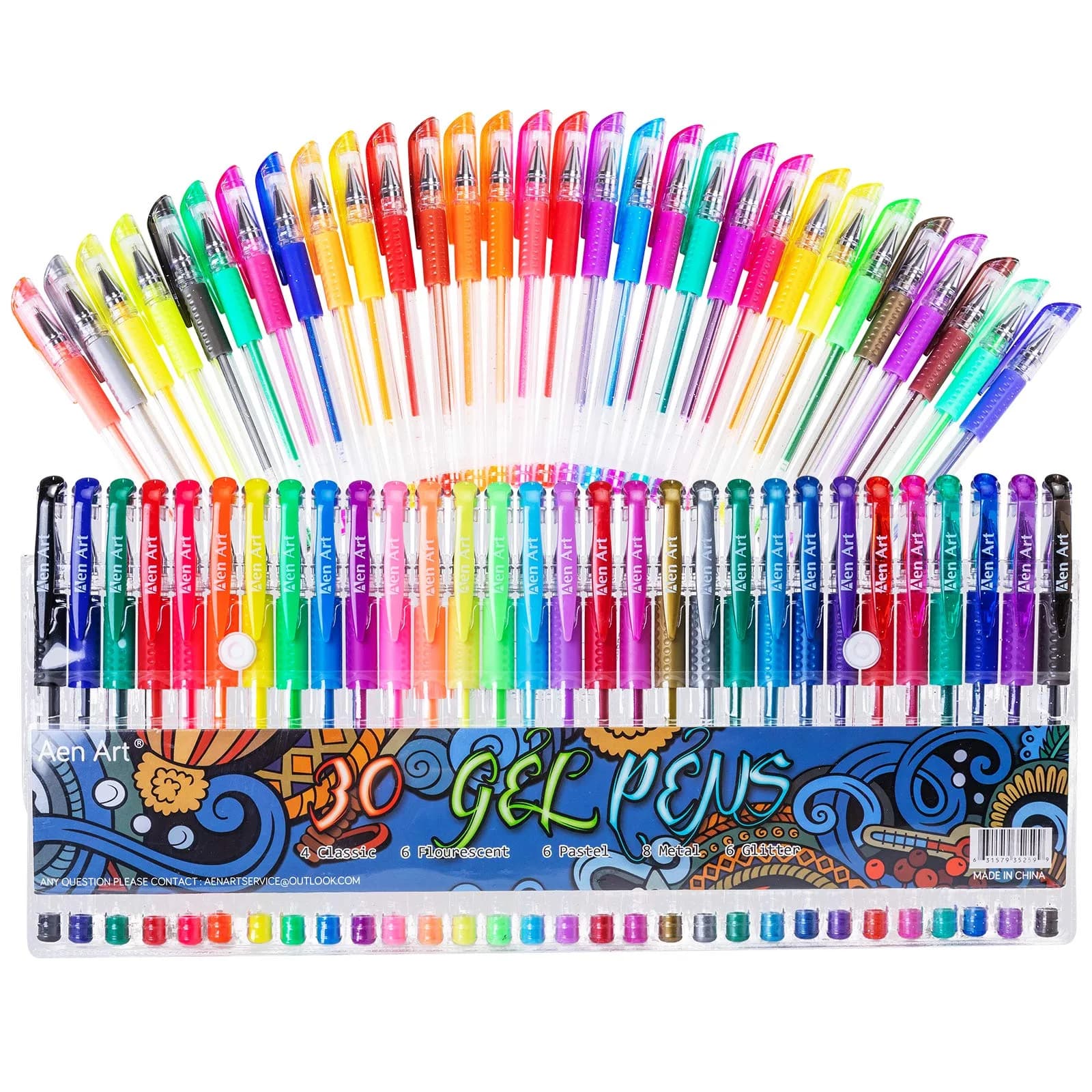 Aen Art Gel Pens for Adult Coloring Books, 30 Colors, Fine Point, 0.8mm | Bright & Vivid Colors for Art & Craft