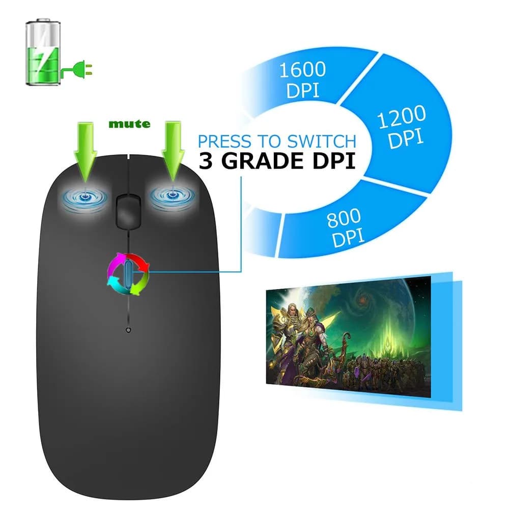 KLO Rechargeable Wireless Mouse | Bluetooth 5.2/3.0, USB-C/2.4G, 1600 DPI, Black - view 2