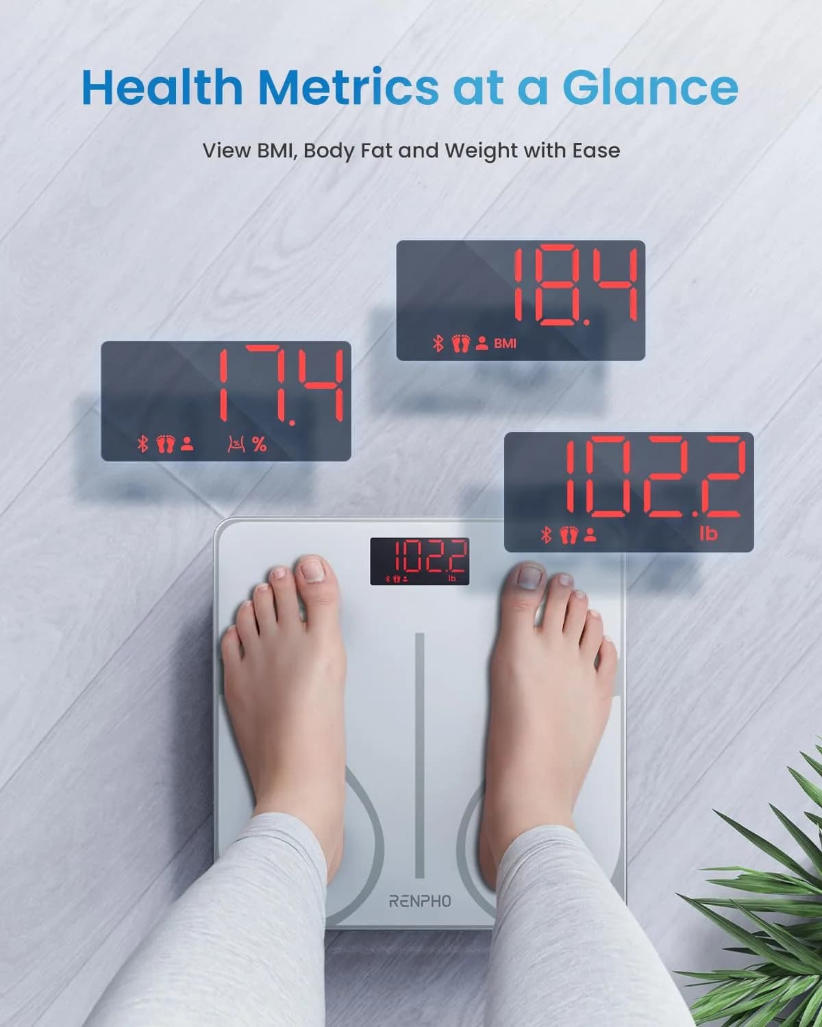 RENPHO Smart Body Weight Scale with BMI & Body Fat, 13 Metrics, 180 kg Capacity | FDA Approved - view 2