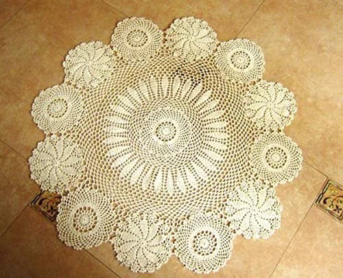 Hetao Handmade Crochet Round Tablecloth Doilies Lace Table Covers Beige 35 Inch | Elegant Lace Design for Home & Weddings thumbnail 1