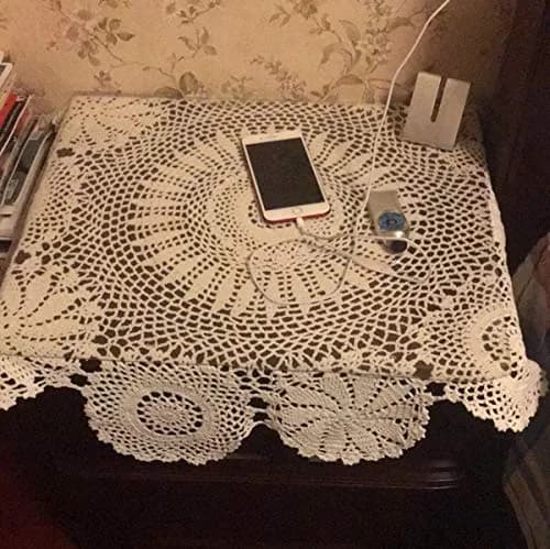 Hetao Handmade Crochet Round Tablecloth Doilies Lace Table Covers Beige 35 Inch | Elegant Lace Design for Home & Weddings thumbnail 6
