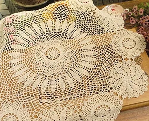 Hetao Handmade Crochet Round Tablecloth Doilies Lace Table Covers Beige 35 Inch | Elegant Lace Design for Home & Weddings thumbnail 7