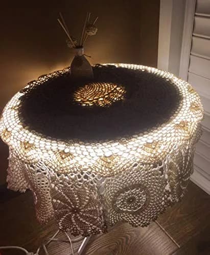 Hetao Handmade Crochet Round Tablecloth Doilies Lace Table Covers Beige 35 Inch | Elegant Lace Design for Home & Weddings thumbnail 3
