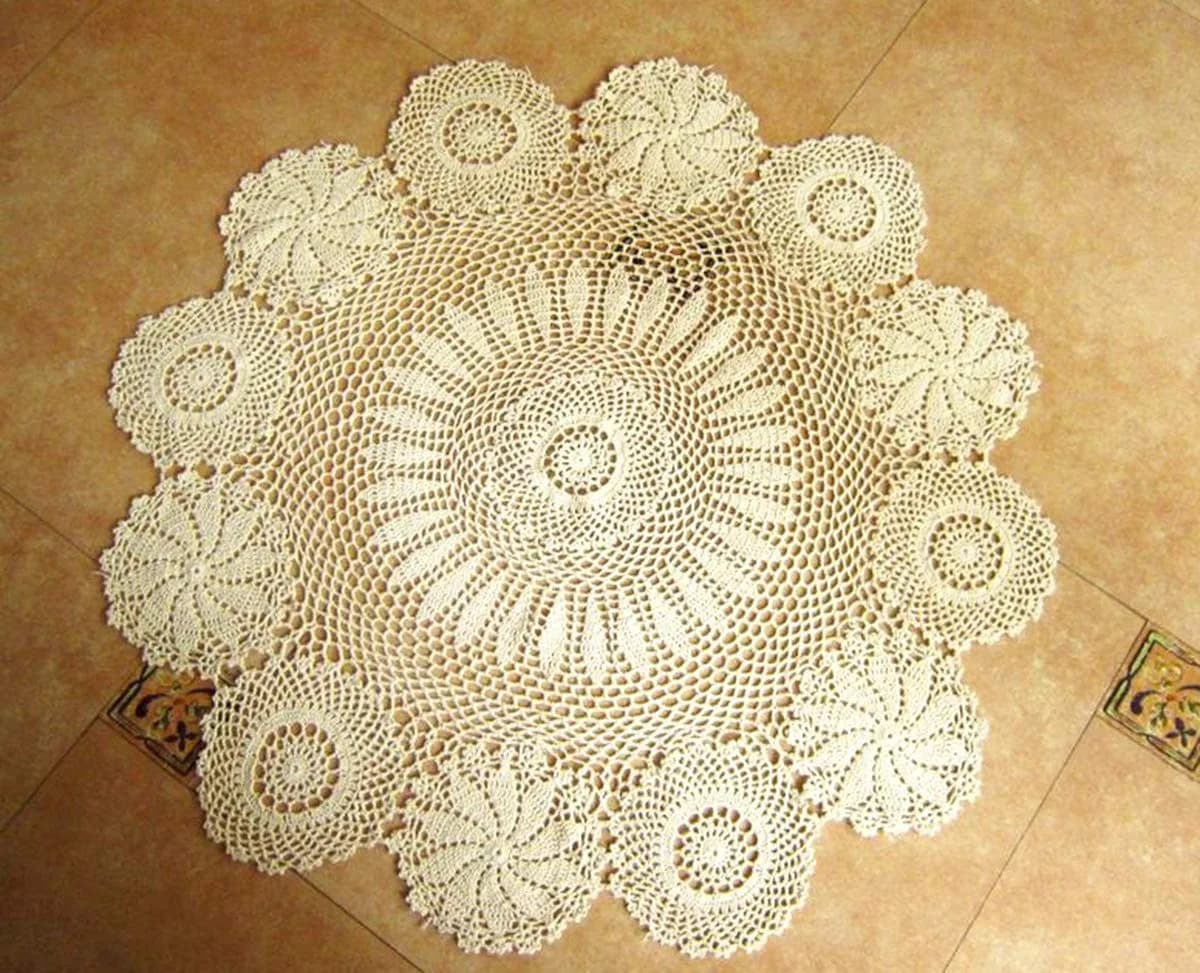 Hetao Handmade Crochet Round Tablecloth Doilies Lace Table Covers Beige 35 Inch | Elegant Lace Design for Home & Weddings - main product image