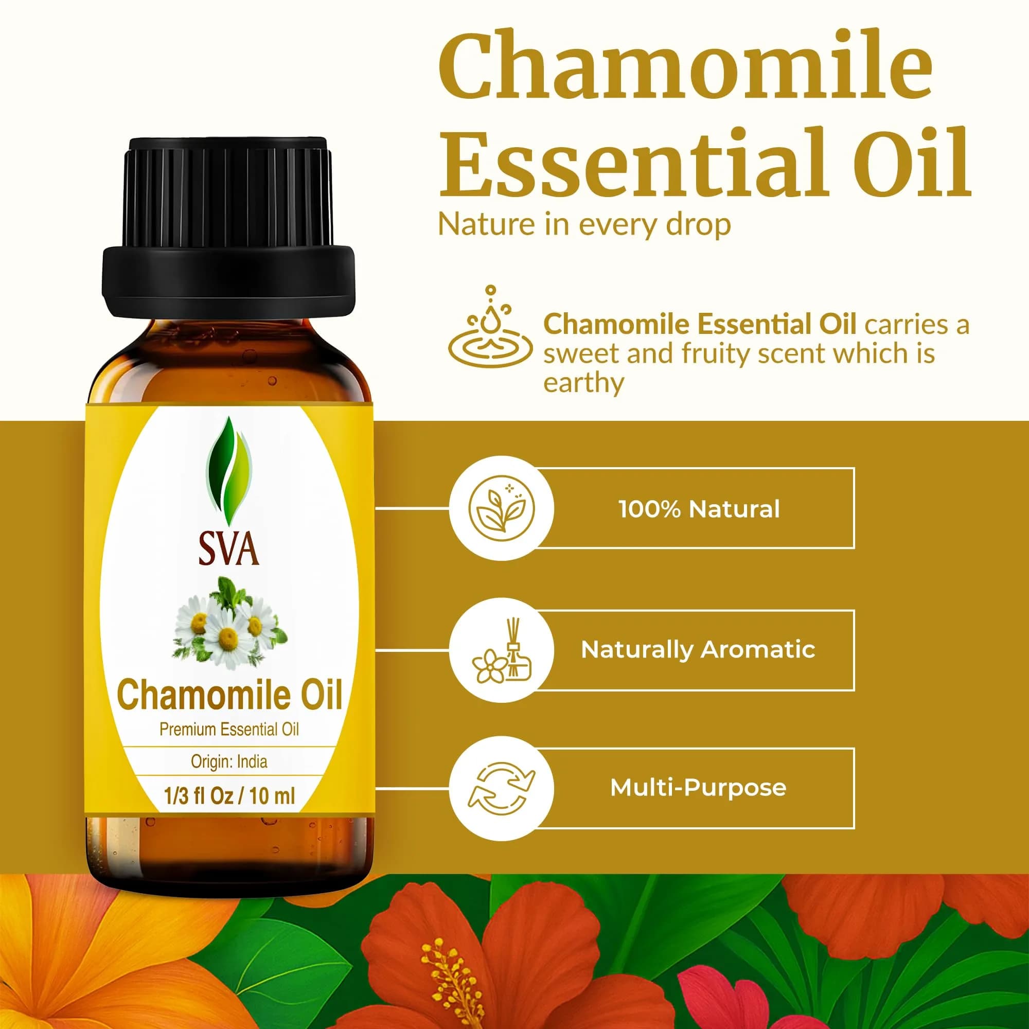 SVA ORGANICS Chamomile Essential Oil 0.33 Fl Oz (10 ml) | Pure & Natural Aromatherapy Oil - view 2