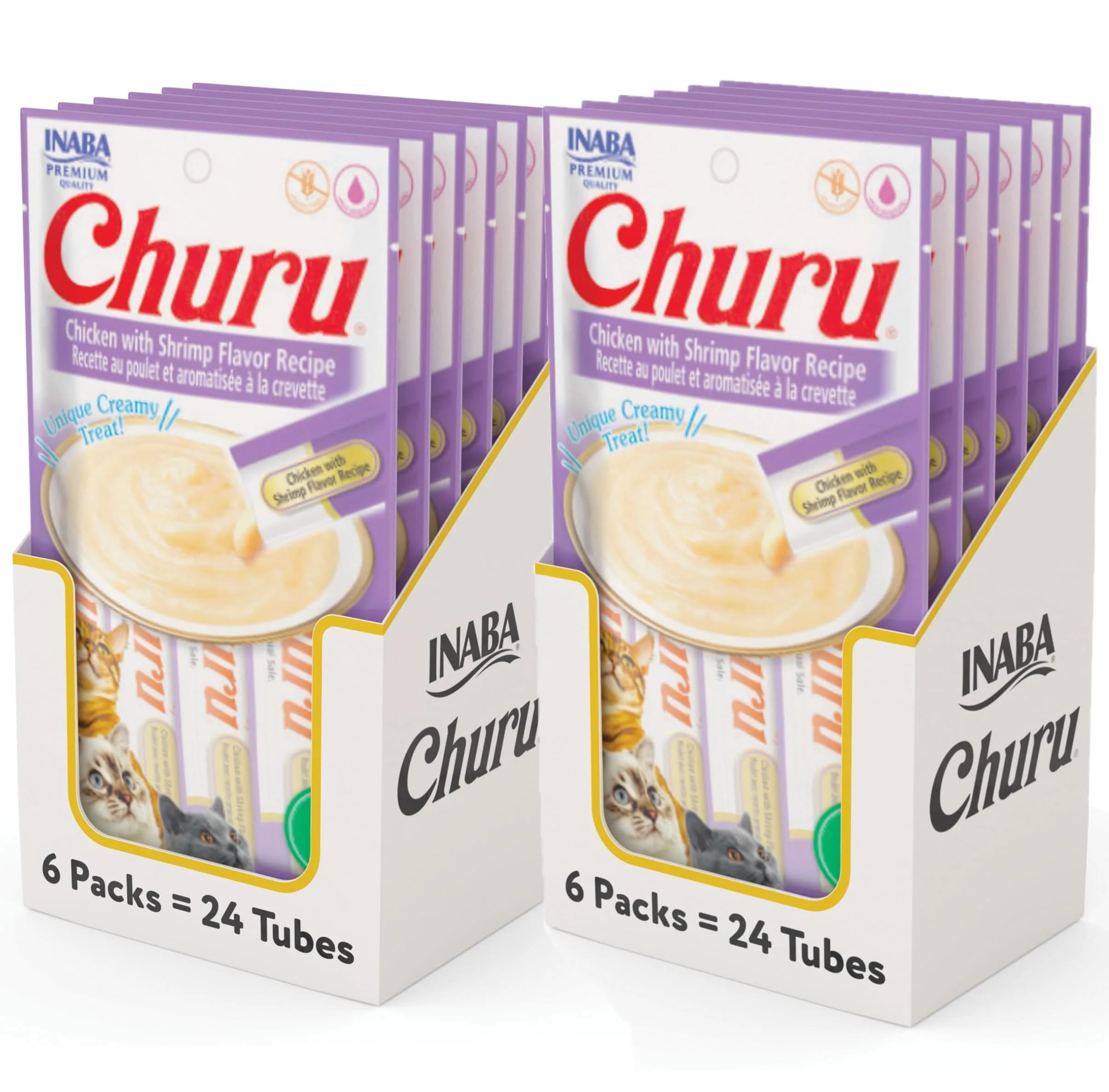INABA Churu Cat Treats Chicken with Shrimp Recipe Lickable Purée, 0.5 oz Tubes (Pack of 48) - main product image