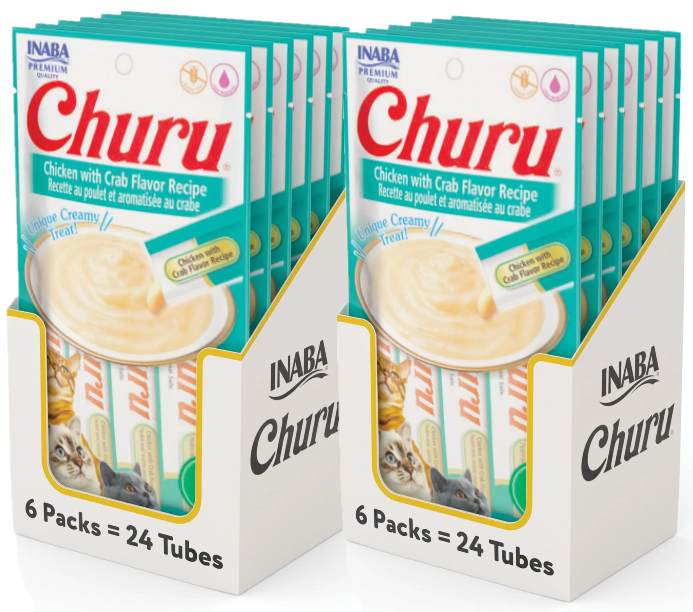 INABA Churu Cat Treats Chicken with Crab Recipe | 48 Tubes, 0.5 Ounce Each | Grain-Free Lickable Purée - main product image