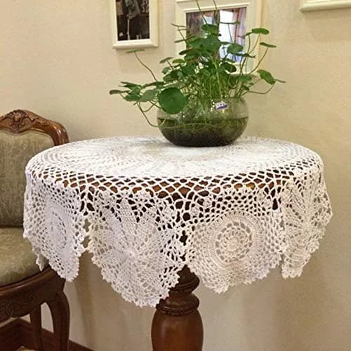 Hetao Handmade Crochet Round Tablecloth Doilies Lace Table Covers White 27 Inch (70 cm) thumbnail 1