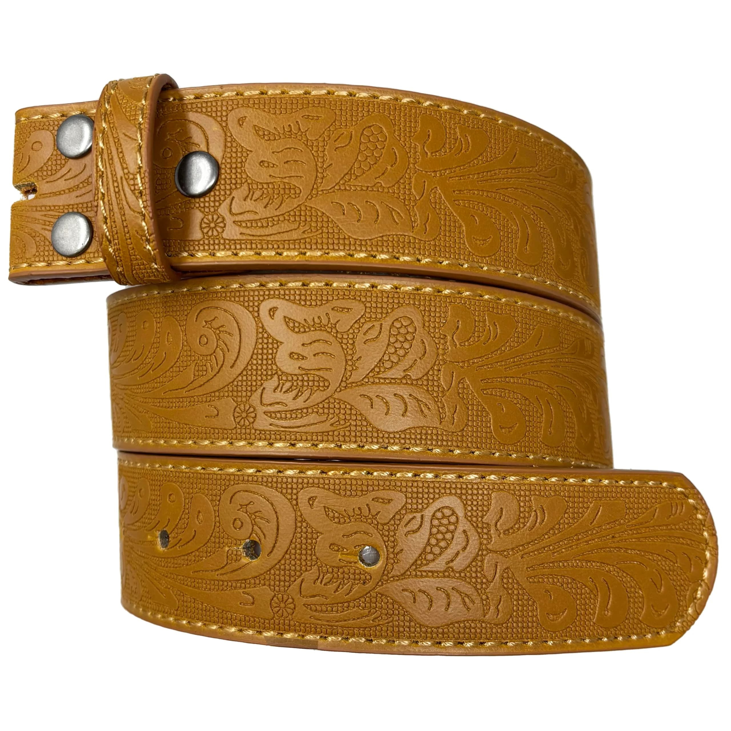 BC Belts Western Leather Belt Strap 1.5” Wide Embossed Scrollwork Tan XXL | Classic Western Style — Tan