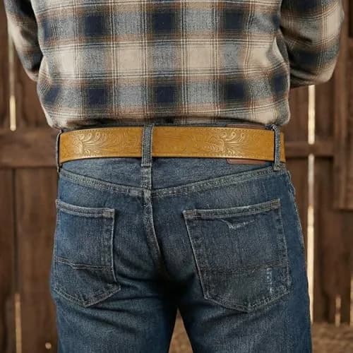 BC Belts Western Leather Belt Strap 1.5” Wide Embossed Scrollwork Tan XXL | Classic Western Style thumbnail 4
