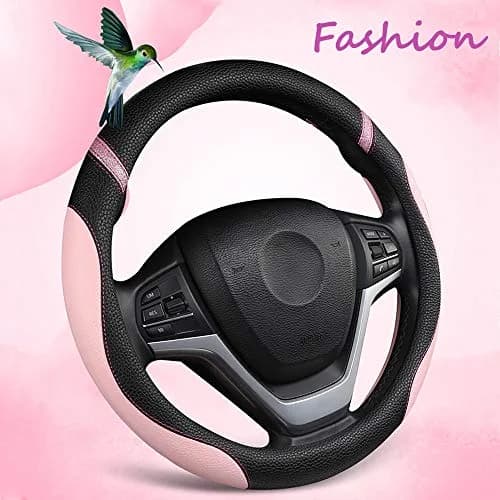 Cxtiy Pink Leather Steering Wheel Cover for Cars 38cm (15 inch) | Universal Fit for Women thumbnail 4