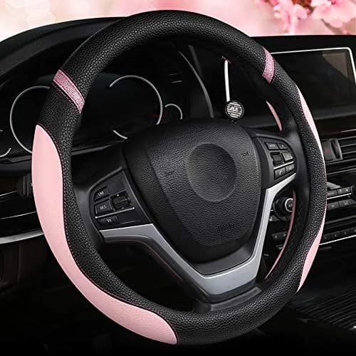 Cxtiy Pink Leather Steering Wheel Cover for Cars 38cm (15 inch) | Universal Fit for Women thumbnail 1