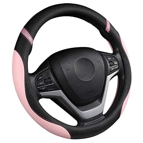 Cxtiy Pink Leather Steering Wheel Cover for Cars 38cm (15 inch) | Universal Fit for Women thumbnail 2