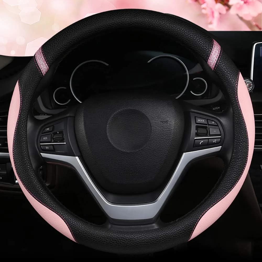 Cxtiy Pink Leather Steering Wheel Cover for Cars 38cm (15 inch) | Universal Fit for Women - view 3