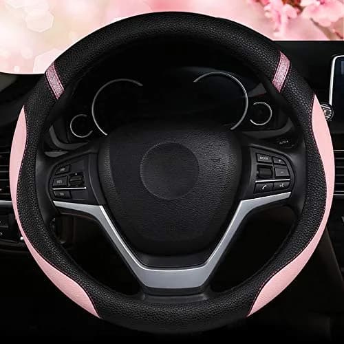 Cxtiy Pink Leather Steering Wheel Cover for Cars 38cm (15 inch) | Universal Fit for Women thumbnail 3