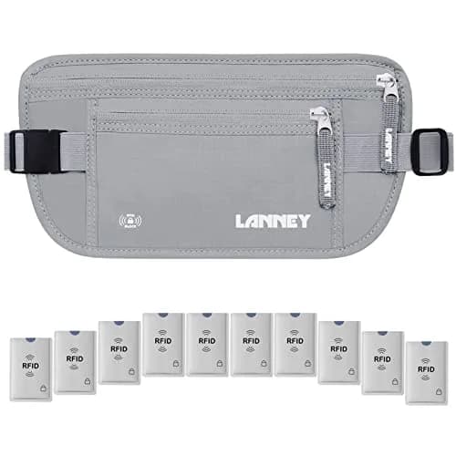 LANNEY RFID Blocking Money Belt with 10 Bonus Card Sleeves | 10.2 inch (25.9 cm) Length, Silver Gray thumbnail 1